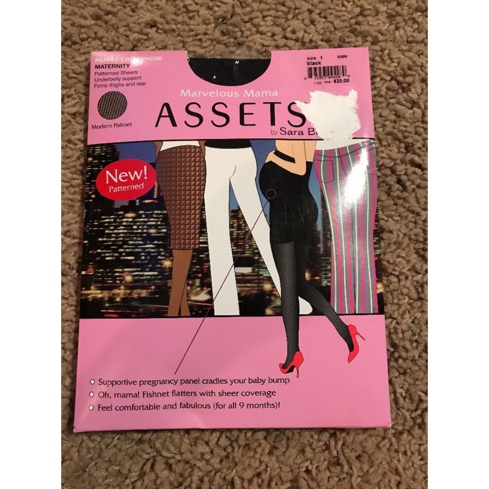 New ASSETS MARVELOUS MAMA Maternity‎ Pantyhose Size 1 Black Fishnet